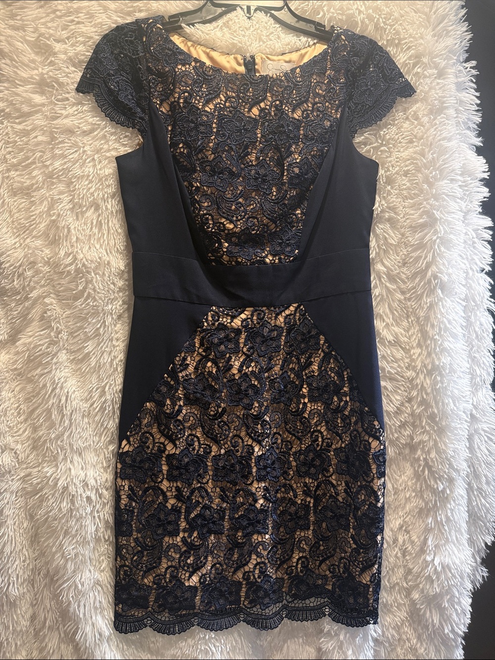 Jessica Simpson Navy Lace Midi Dress with Cream Underlay